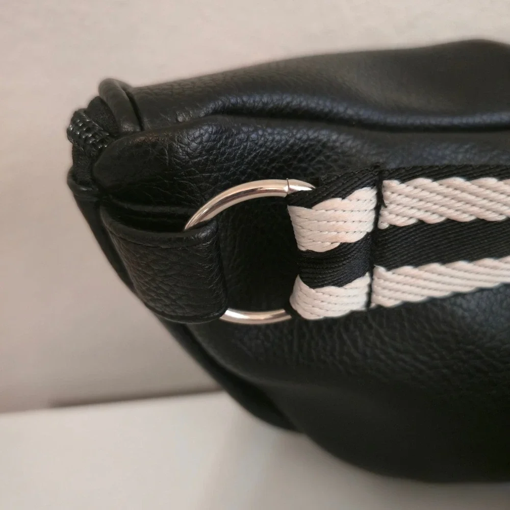 Ulta Beauty Black Pebbled Faux Leather Belt Bag Striped Guitar Strap NWT